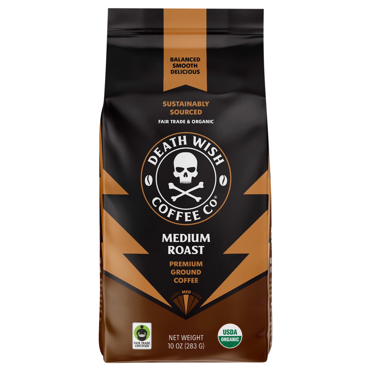 slide 1 of 12, Death Wish Coffee Co. Death Wish Coffee, Organic and Fair Trade, Medium Roast, Ground Coffee, 10 oz, 10 oz