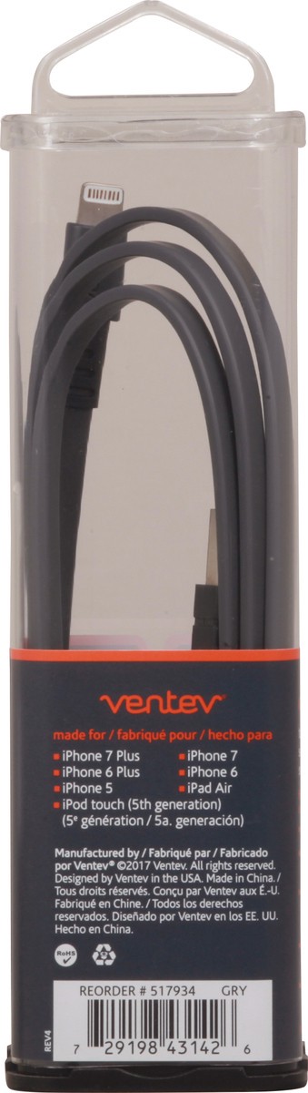 slide 3 of 10, Ventev ChargeSync Gray Tangle-Free Lightning Cable 1 ea, 1 ea