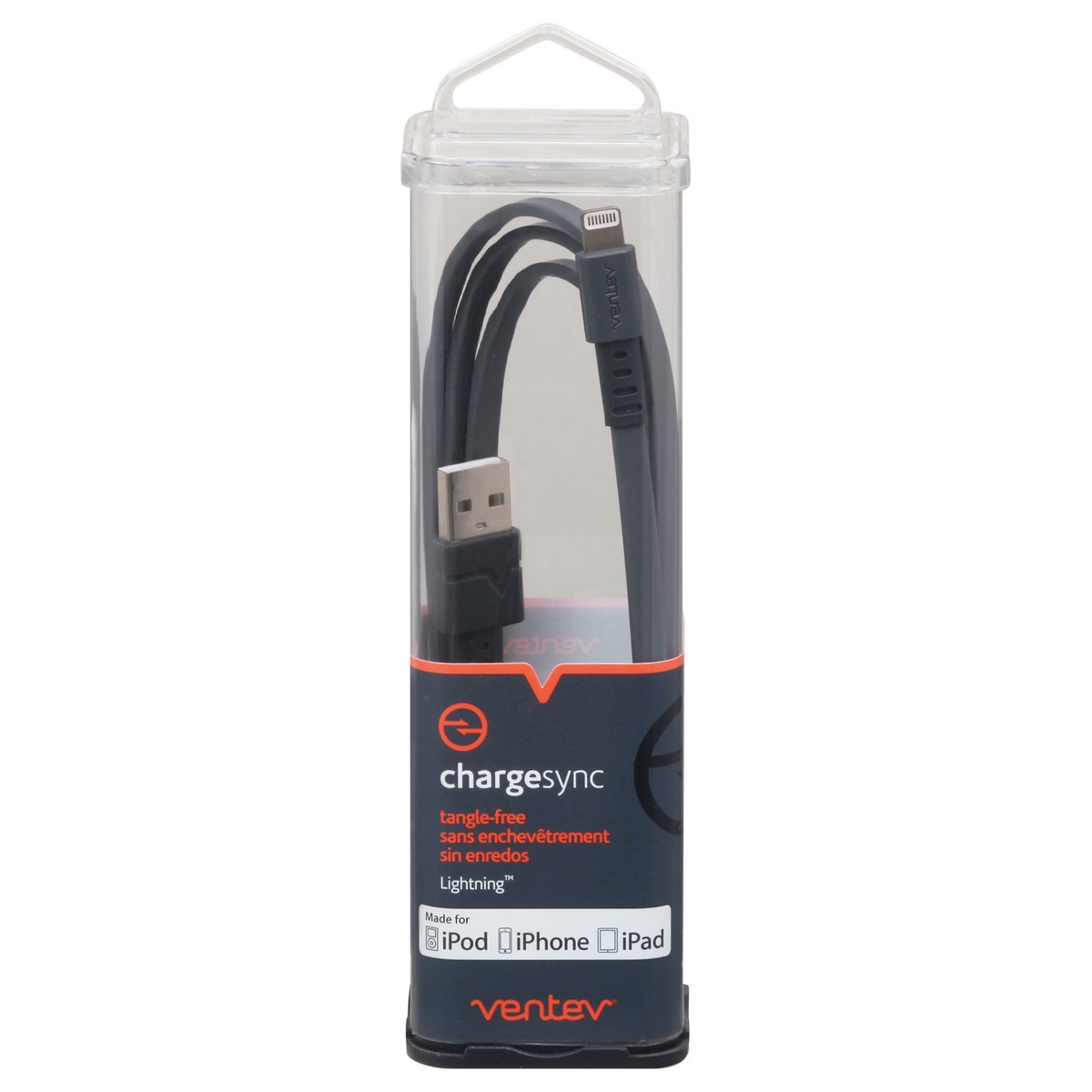 slide 1 of 10, Ventev ChargeSync Gray Tangle-Free Lightning Cable 1 ea, 1 ea