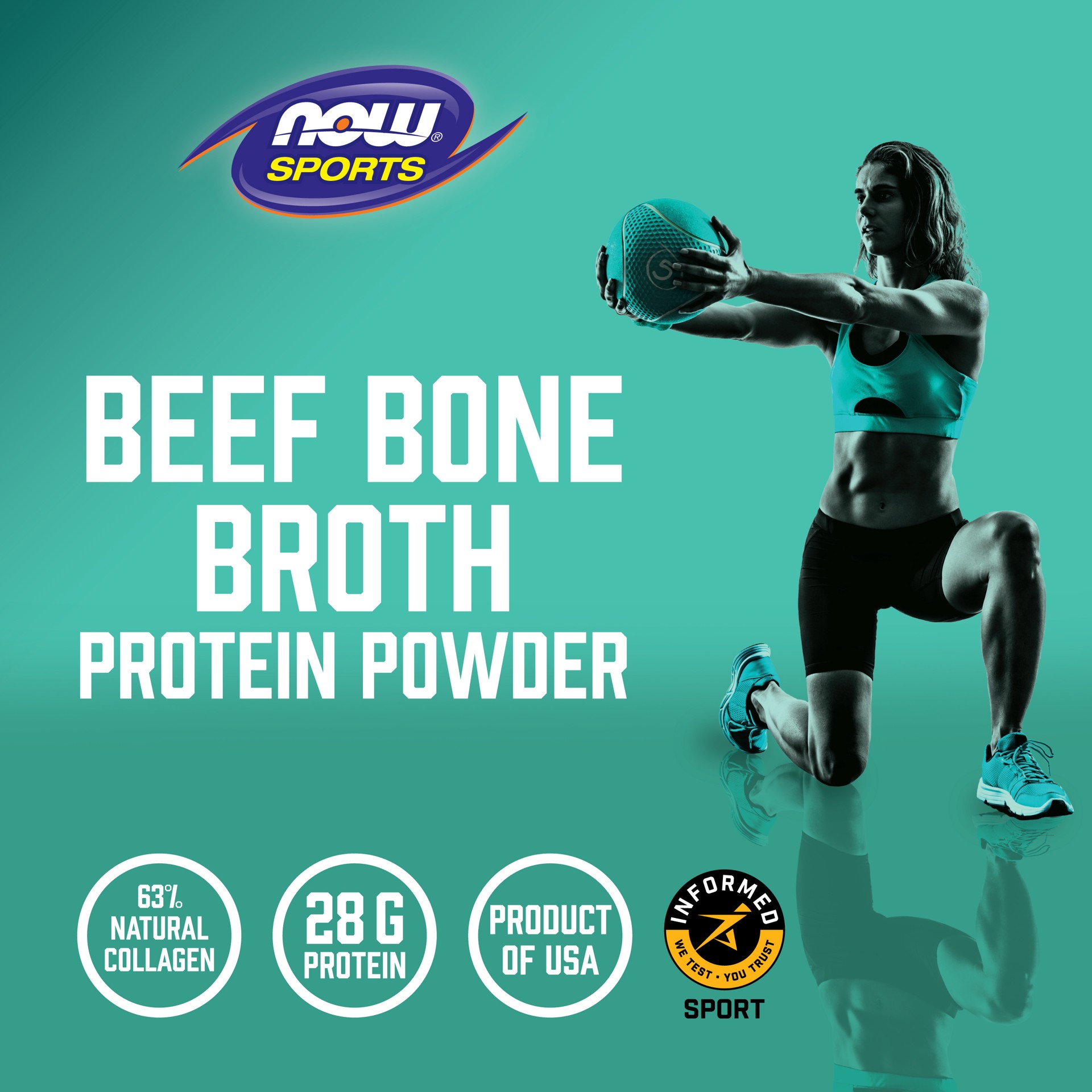 slide 5 of 5, NOW Sports Bone Broth, Beef Powder - 1.2 Lbs., 1 lb