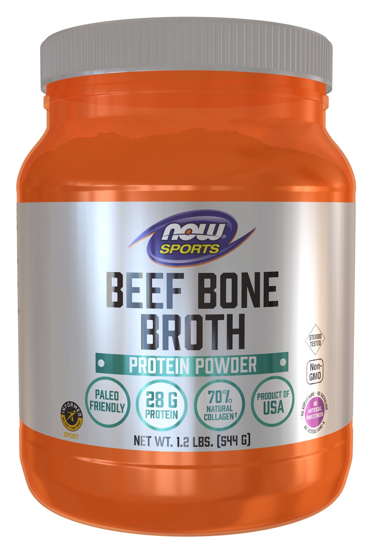 slide 1 of 5, NOW Sports Bone Broth, Beef Powder - 1.2 Lbs., 1 lb