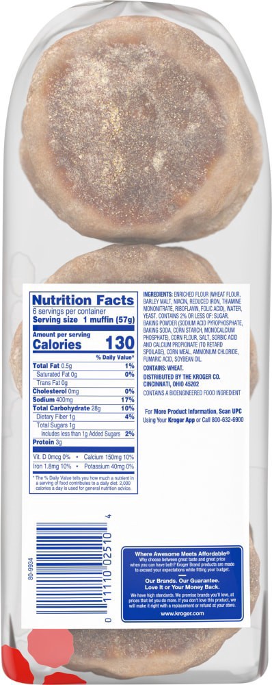 slide 4 of 5, Kroger Plain English Muffins, 6 ct / 12 oz