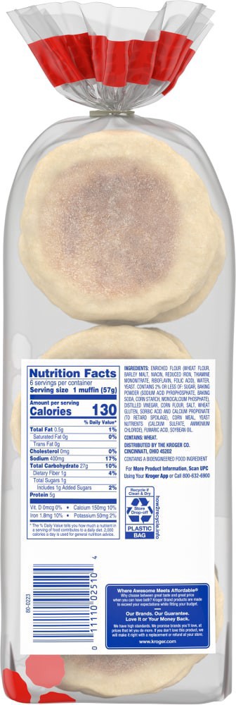 slide 3 of 5, Kroger Plain English Muffins, 6 ct / 12 oz