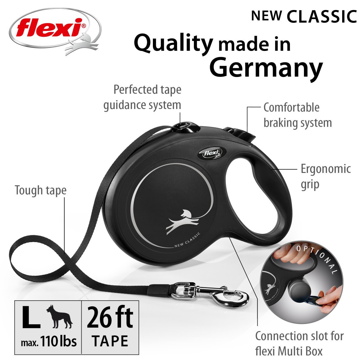 slide 12 of 17, Flexi Design Retactable Dog Leash in Black, 26', LG