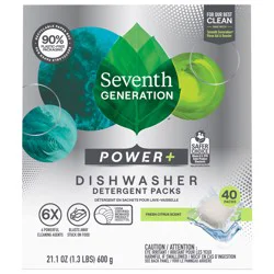 Seventh Generation Power Plus Dishwasher Detergent Packs Fresh Citrus Scent 40 Count
