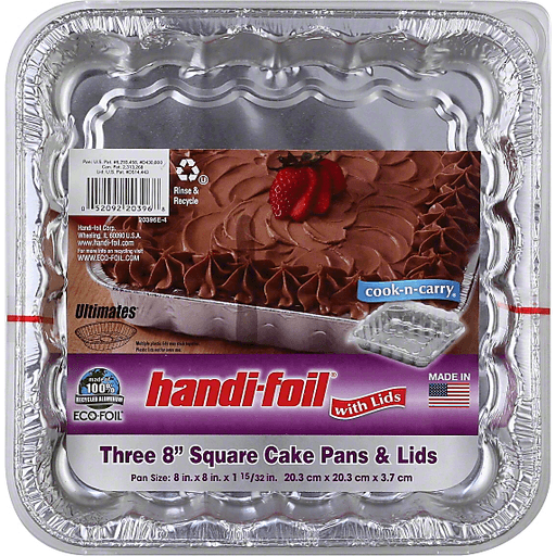 slide 2 of 3, Handi-foil Eco-Foil Cook N Carry Square Cake Pan with Lid, 3 ct; 8 in