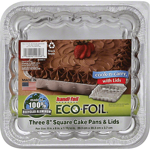 slide 3 of 3, Handi-foil Eco-Foil Cook N Carry Square Cake Pan with Lid, 3 ct; 8 in
