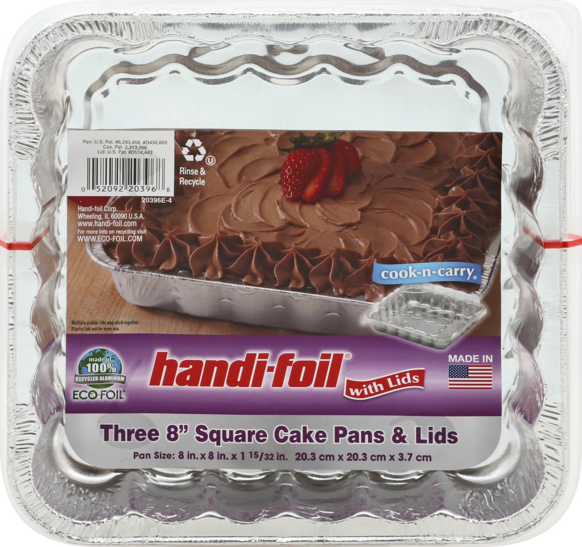 slide 6 of 9, Handi-foil 3 Pack Square Cake Pans & Lids 3 ea, 3 ct