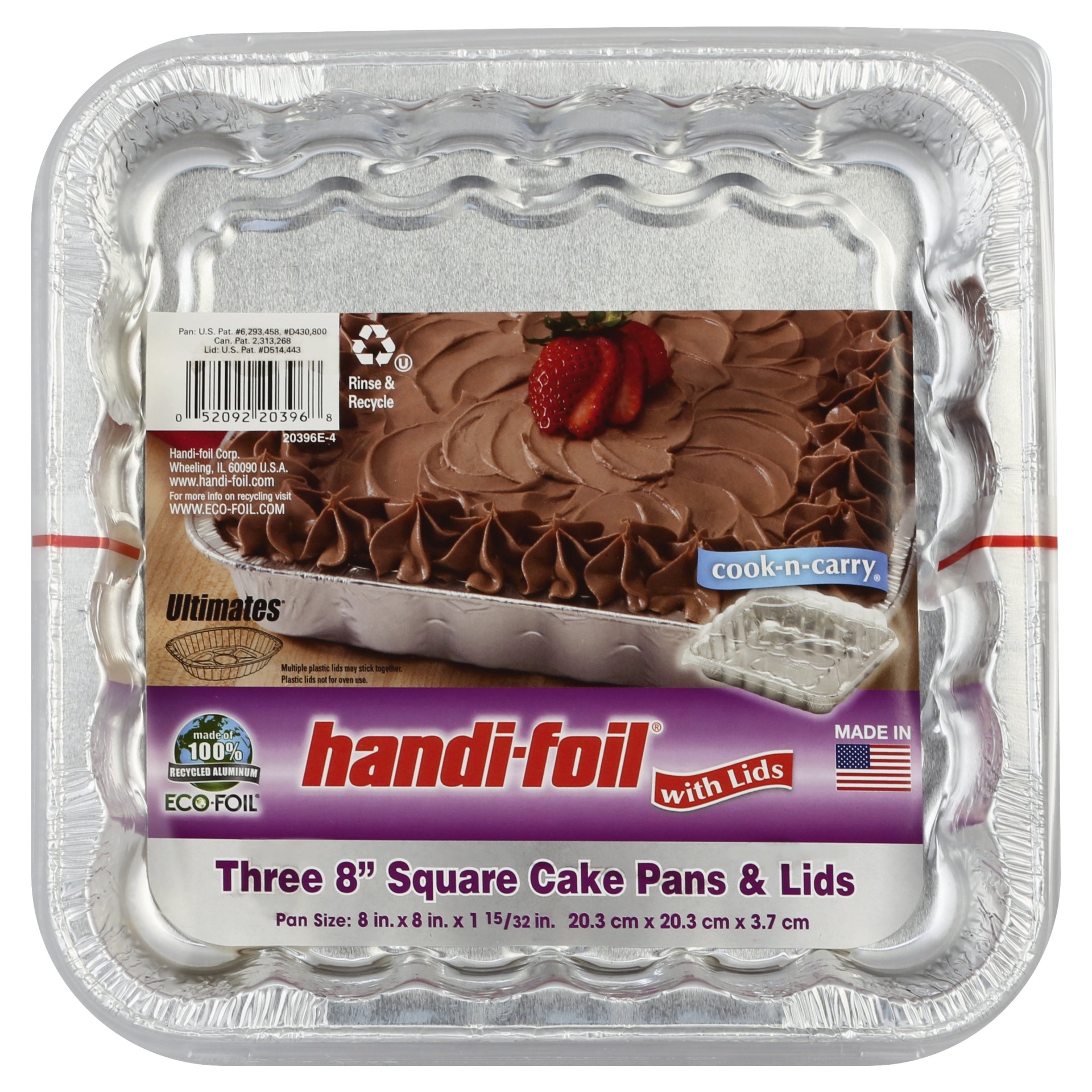 slide 1 of 3, Handi-foil Eco-Foil Cook N Carry Square Cake Pan with Lid, 3 ct; 8 in