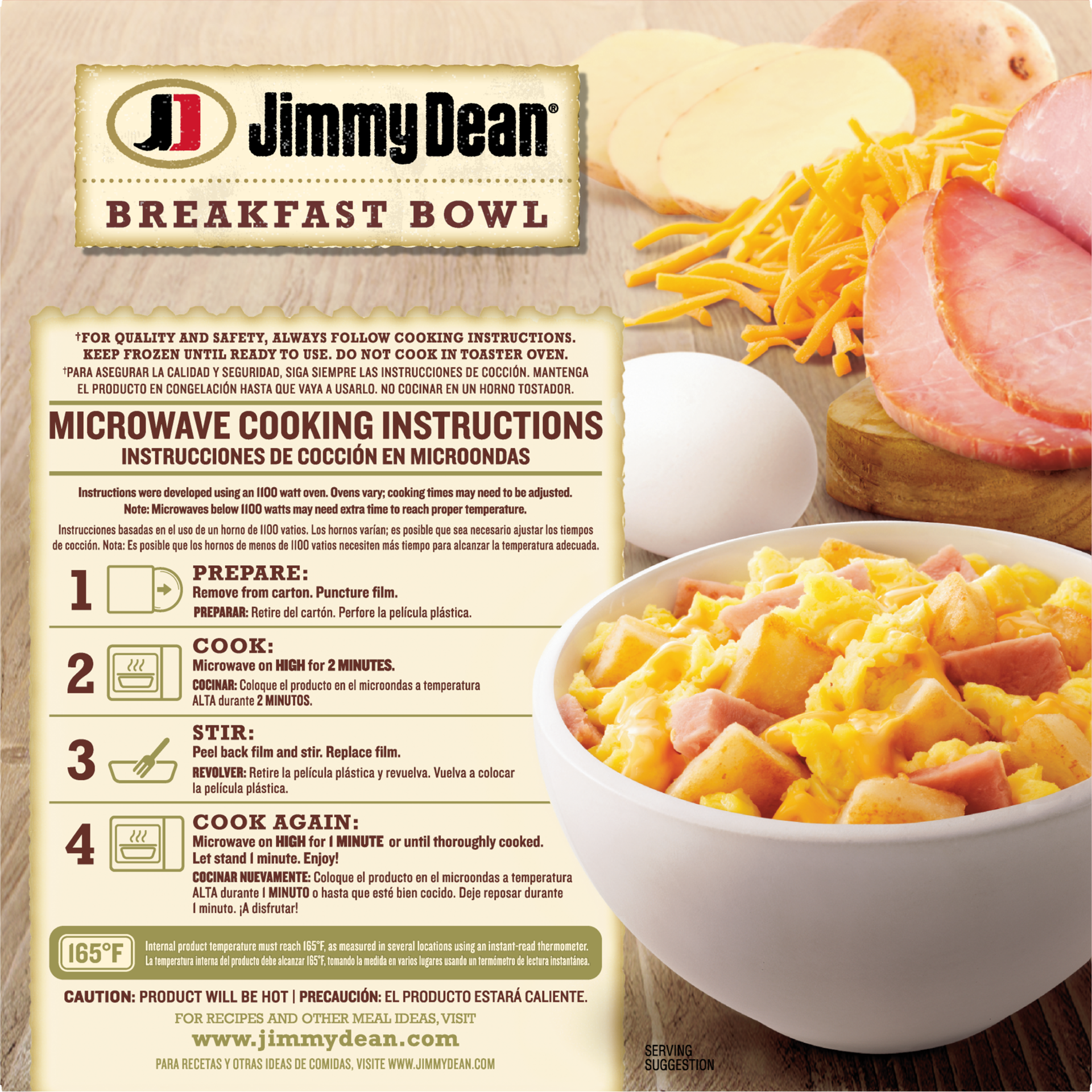 slide 9 of 10, Jimmy Dean Breakfast Bowl, Ham, Frozen, 7 oz Bowl, 198.45 g