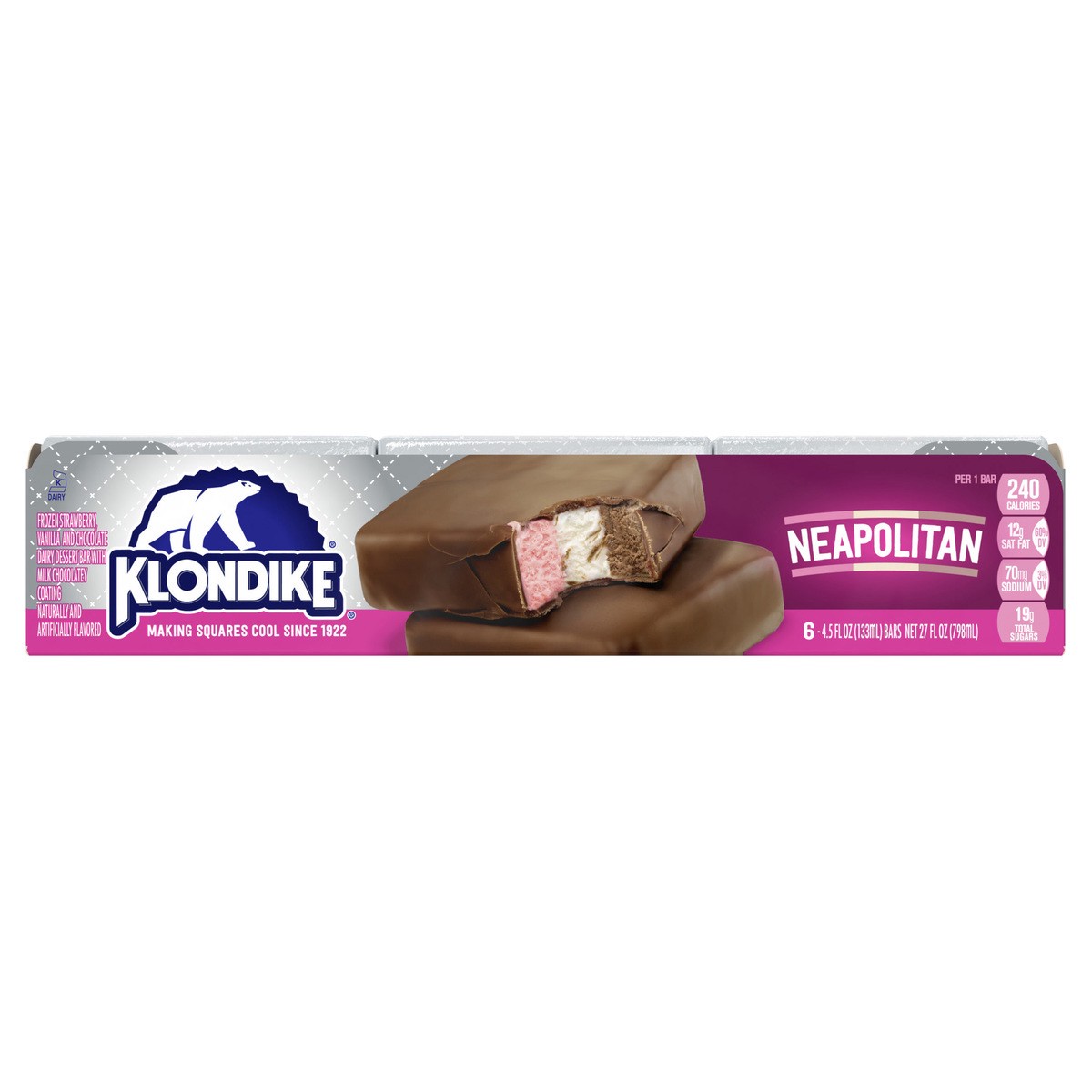 slide 1 of 5, Klondike Frozen Dairy Dessert Bars Neapolitan, 4.5 fl oz, 6 Count , 6 ct; 27 fl oz