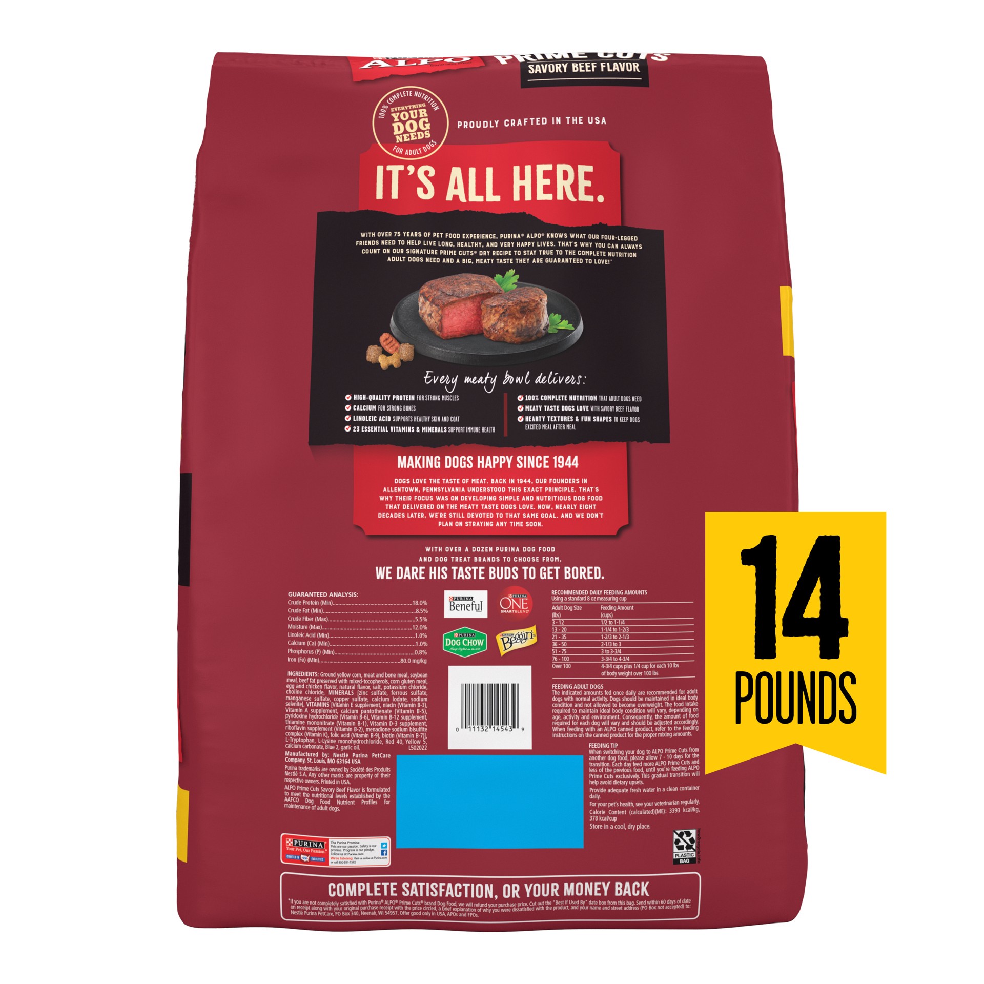slide 6 of 9, Purina ALPO Dry Dog Food, Prime Cuts Savory Beef Flavor - 14 lb. Bag, 14 lb