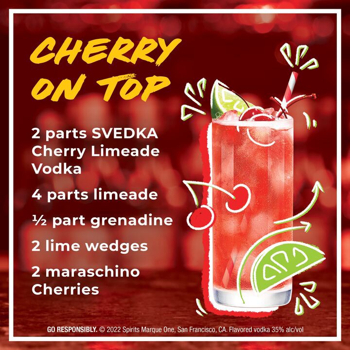 slide 5 of 5, SVEDKA Cherry Limeade Flavored Vodka, 50 mL Mini Plastic Bottle, 70 Proof, 20.28 fl. oz
