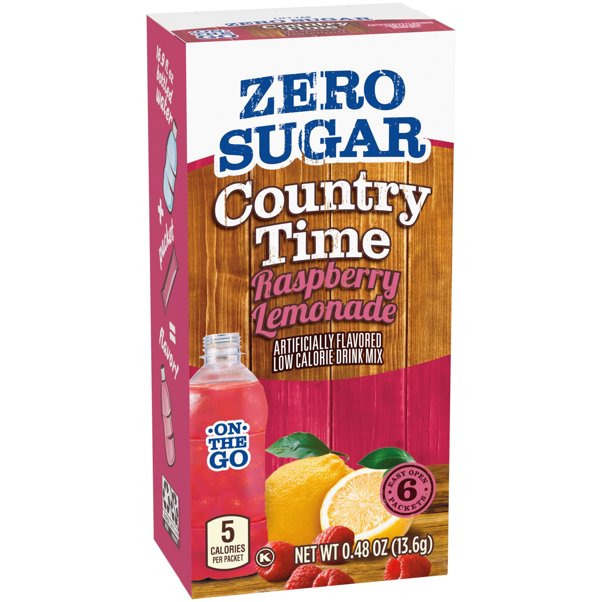 slide 3 of 5, Country Time Zero Sugar Raspberry Lemonade Powdered Drink Mix, 6 ct On-the-Go Packets, 8 per Case, 6 ct
