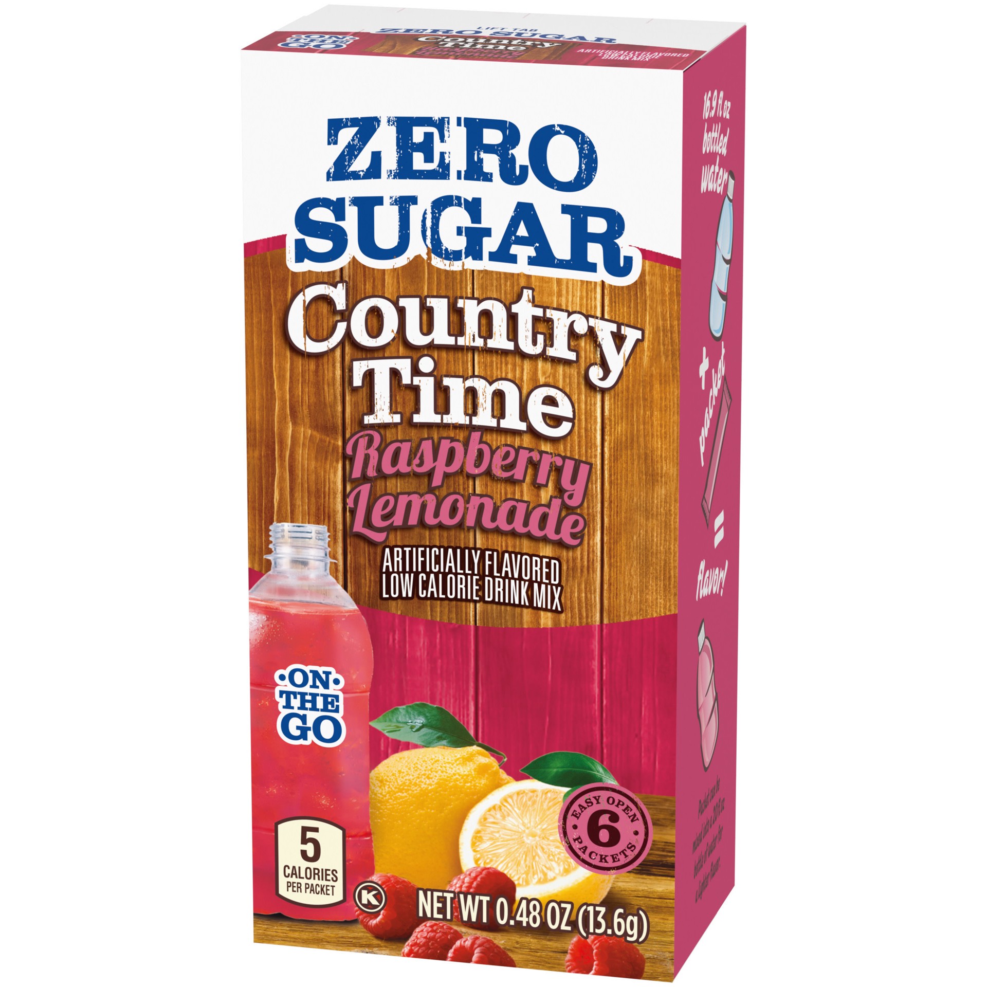slide 2 of 5, Country Time Zero Sugar Raspberry Lemonade Powdered Drink Mix, 6 ct On-the-Go Packets, 8 per Case, 6 ct
