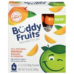 Buddy Fruits All Natural Mango Banana & Passion Blended Fruits 4 - 3.2 oz Pouches