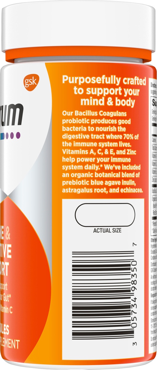 slide 8 of 9, Centrum Immune & Digestive Support, Probiotic Supplement with Vitamin C, Zinc, Organic Botanical Blend, Bacillus Coagulans for Immune Support - 50 Capsules, 50 ct