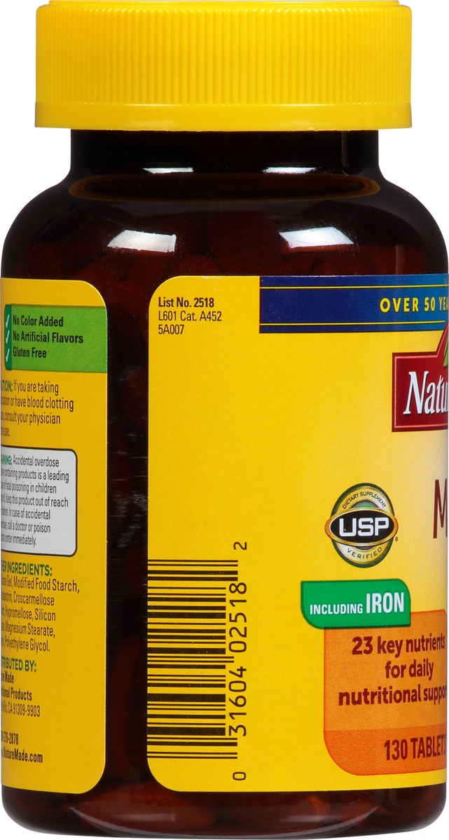 Nature Made Multivitamin Tablets with Iron, 130 Count for Daily