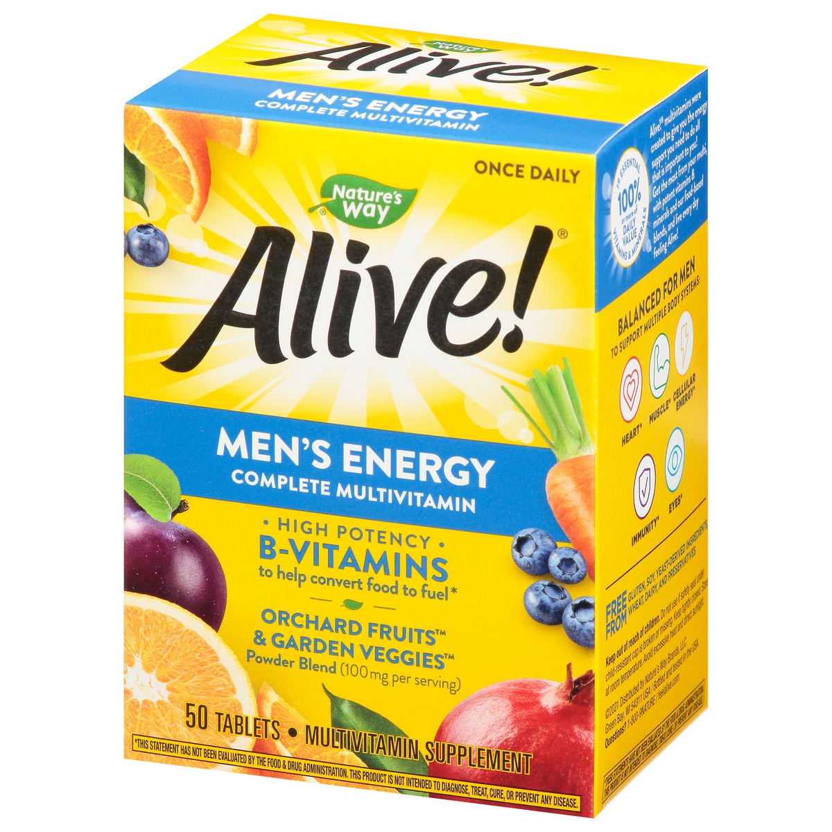 slide 8 of 9, Alive! Men's Energy Multi-Vitamin/Multi-Mineral Dietary Supplement Tablets, 50 ct