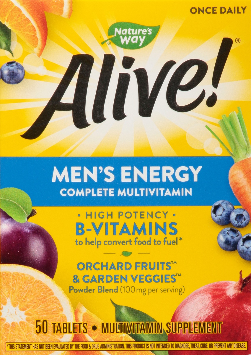 slide 4 of 9, Alive! Men's Energy Multi-Vitamin/Multi-Mineral Dietary Supplement Tablets, 50 ct