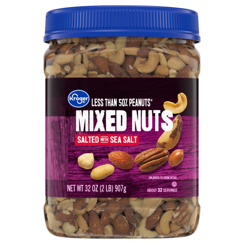 slide 1 of 4, Kroger Salted Mixed Nuts Less Than 50% Peanuts With Sea Salt - 32 oz, 32 oz