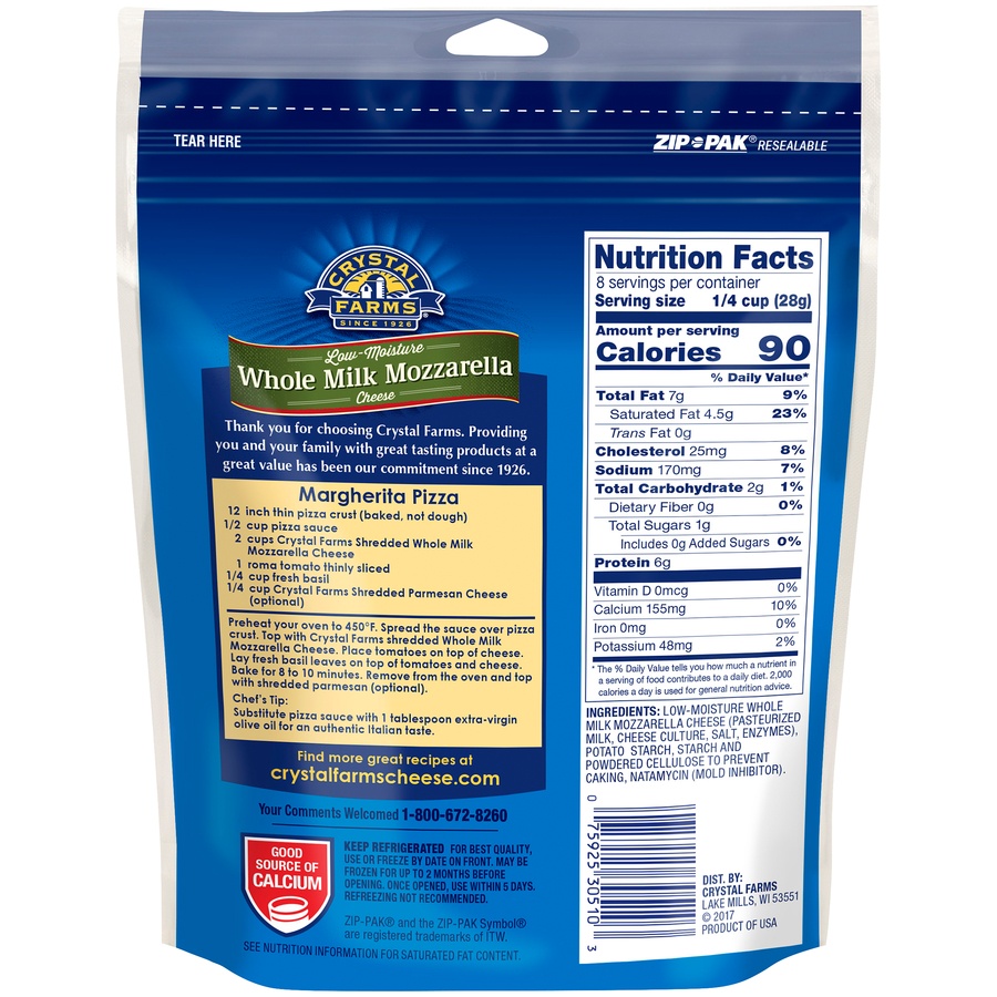 slide 4 of 4, Crystal Farms Whole Milk Mozzarella,