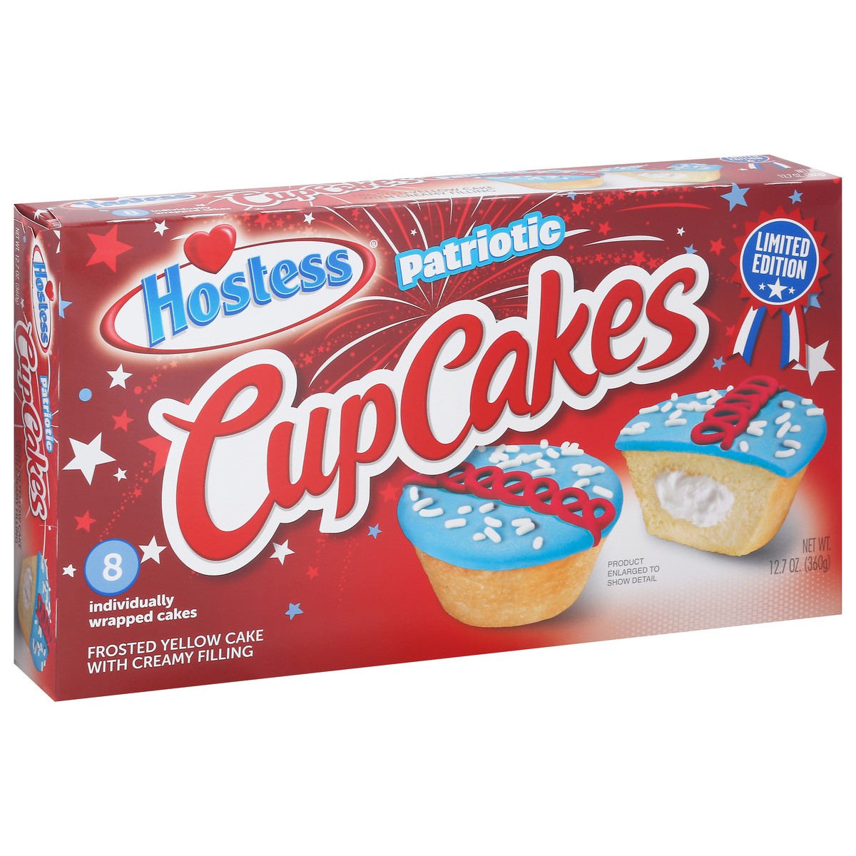 slide 2 of 9, HOSTESS Patriotic Cupcakes, Creamy Filling, 8 Count, 12.7 oz, 12.7 oz