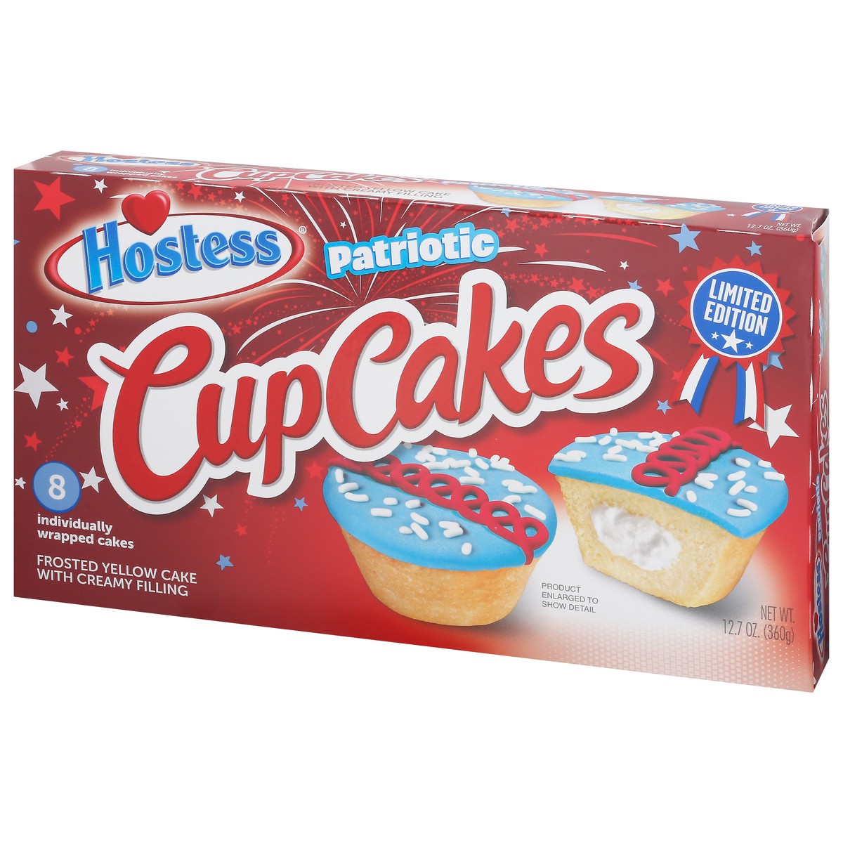 slide 8 of 9, HOSTESS Patriotic Cupcakes, Creamy Filling, 8 Count, 12.7 oz, 12.7 oz