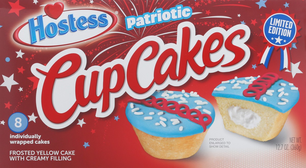 slide 9 of 9, HOSTESS Patriotic Cupcakes, Creamy Filling, 8 Count, 12.7 oz, 12.7 oz