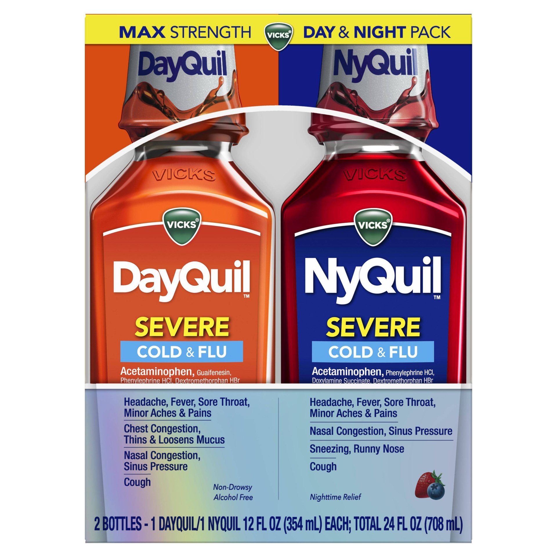 slide 1 of 1, Vicks DayQuil & NyQuil Severe Cold & Flu Medicine Liquid - 24 fl oz, 2 ct; 12 oz