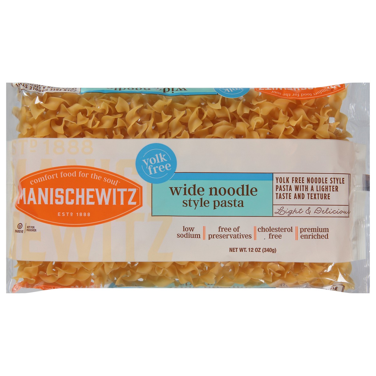 slide 1 of 1, Manischewitz Yolk Free Wide Noodle Style Pasta 12 oz, 12 oz