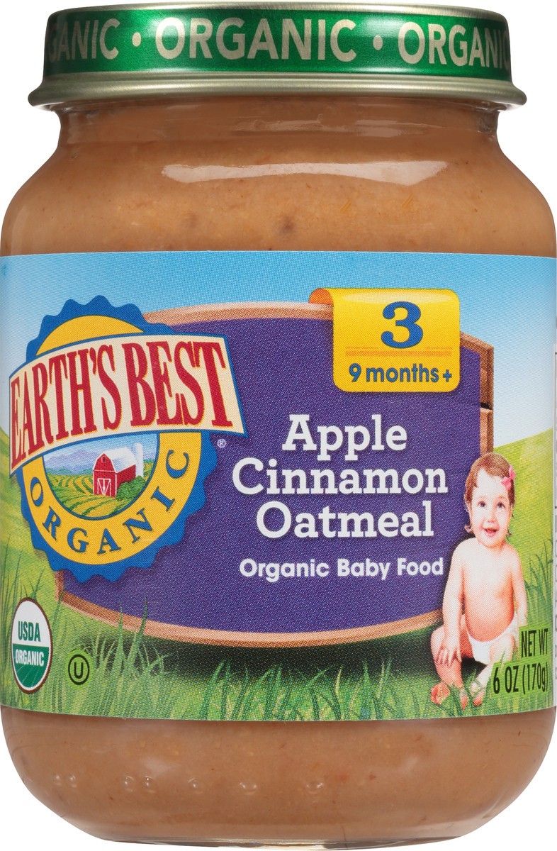 slide 4 of 7, Earth's Best Stage 3 Apple Cinnamon Oatmeal Organic Baby Food 6 oz. Jar, 6 oz