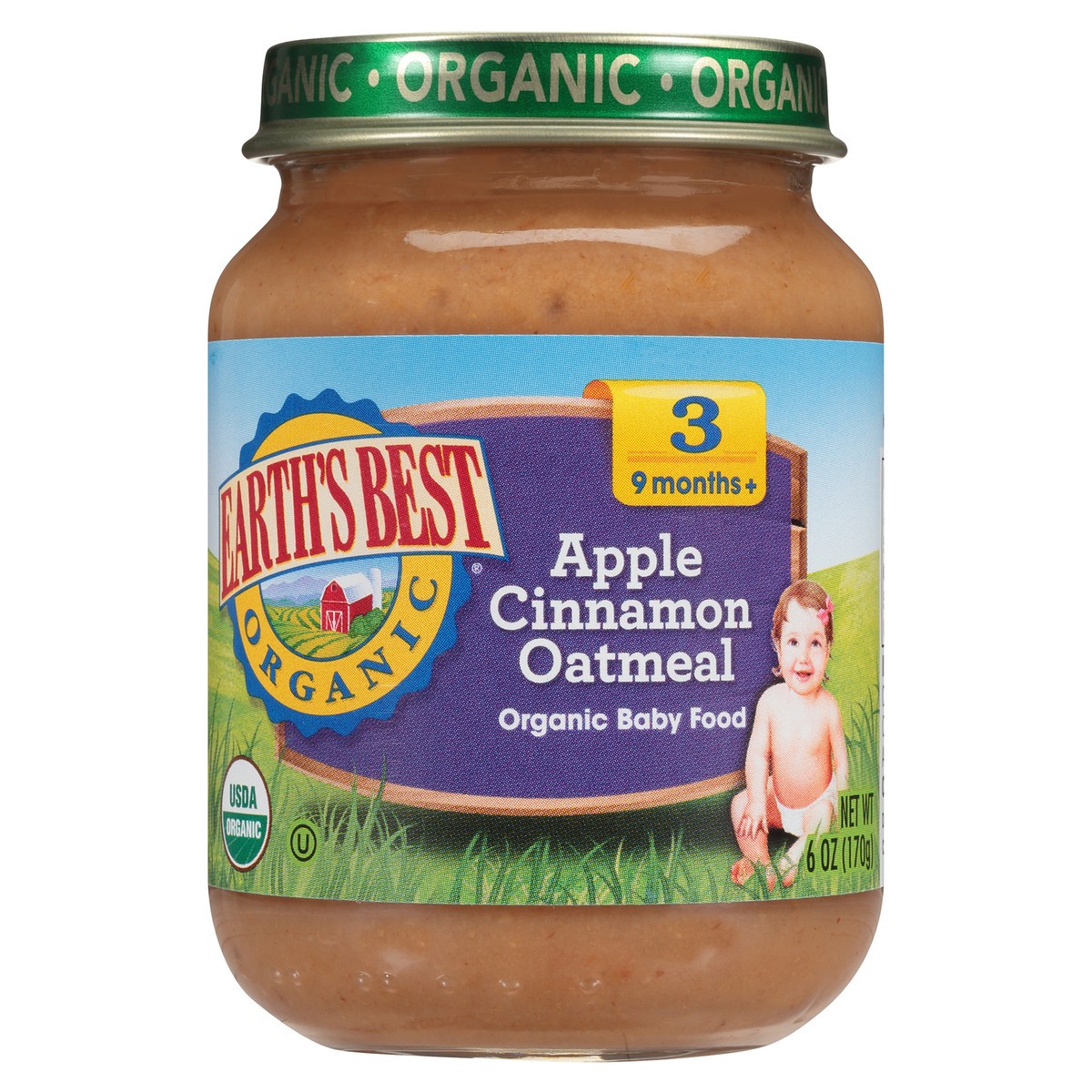 slide 1 of 7, Earth's Best Stage 3 Apple Cinnamon Oatmeal Organic Baby Food 6 oz. Jar, 6 oz
