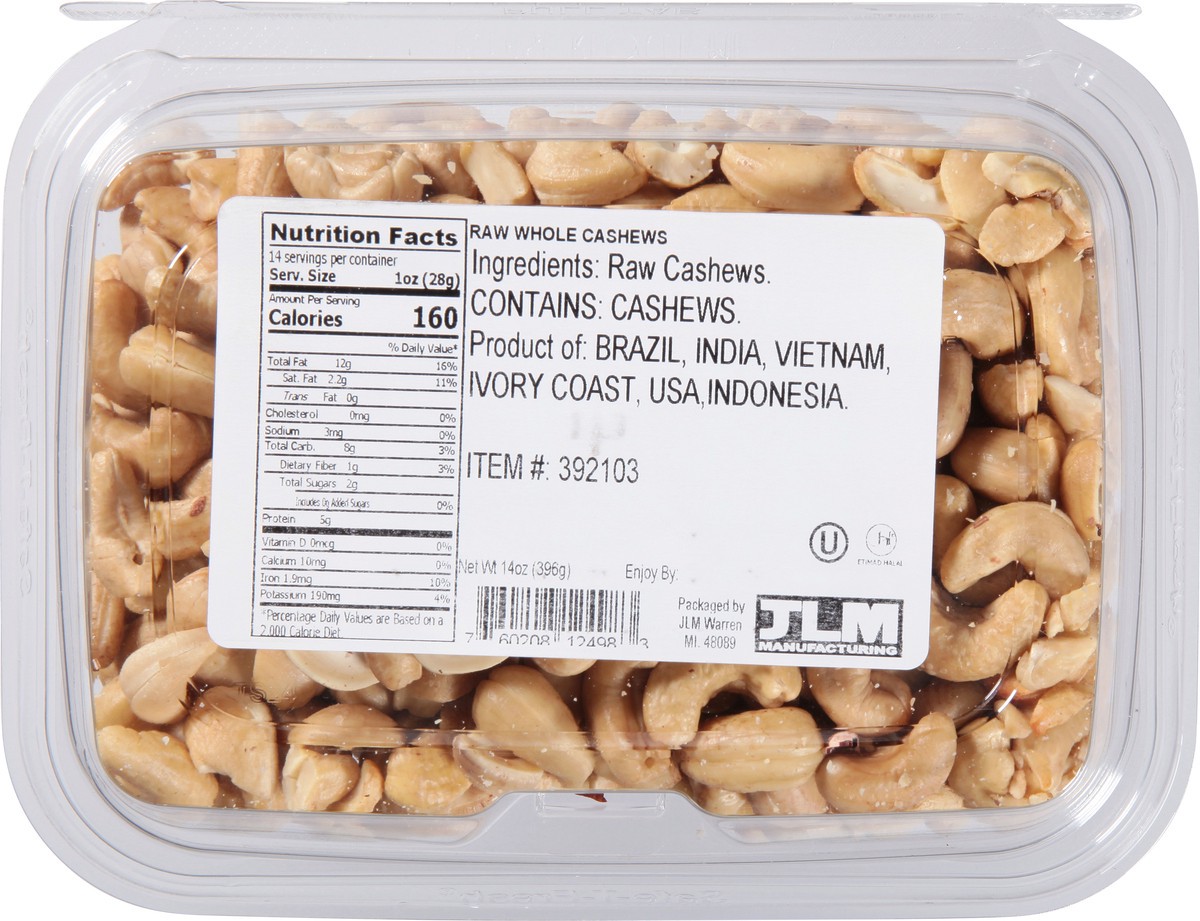 slide 5 of 9, JLM Manufacturing Raw Whole Cashews 14 oz, 14 oz