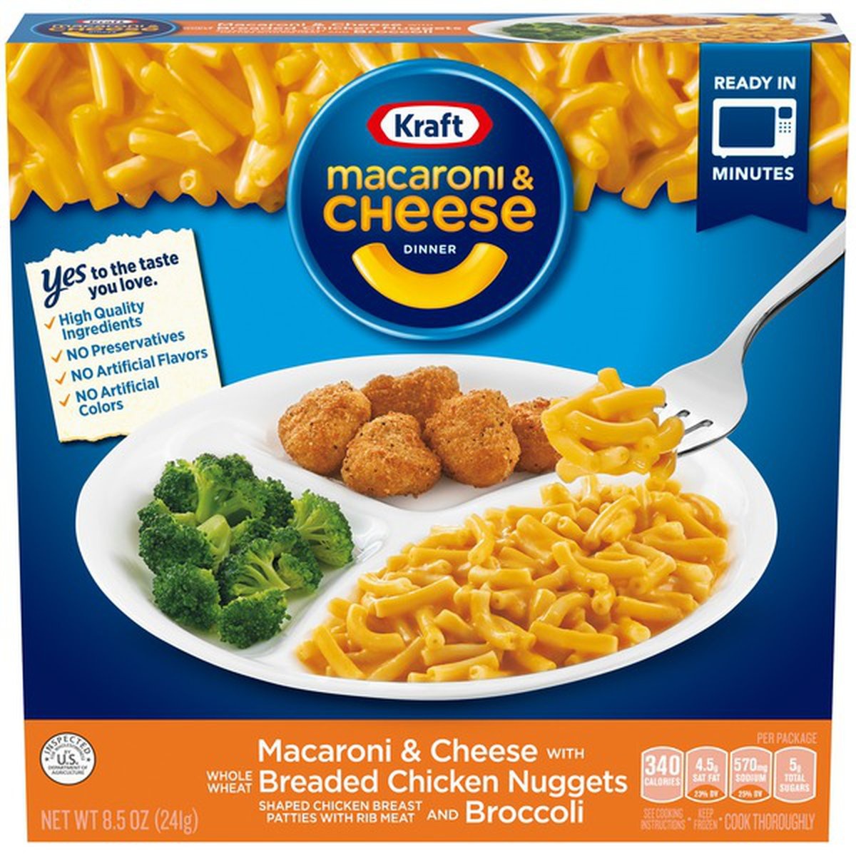 slide 1 of 1, Kraft Macaroni & Cheese Frozen Dinner With Breaded Chicken Nuggets & Broccoli, 8.5 oz