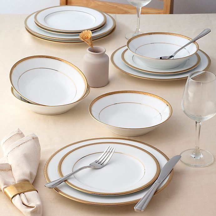 slide 3 of 3, Noritake Charlotta Dinnerware Set - White/Gold, 12 ct