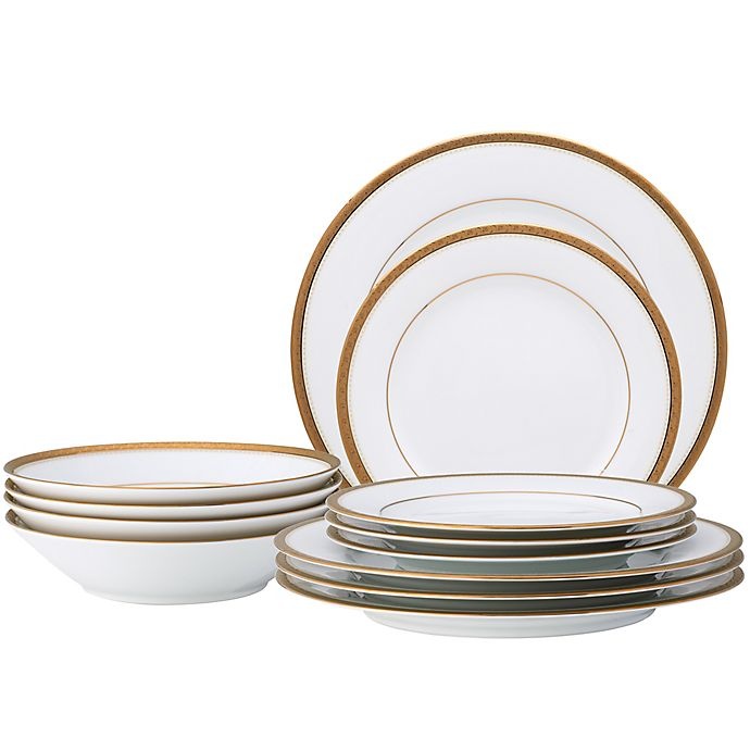 slide 1 of 3, Noritake Charlotta Dinnerware Set - White/Gold, 12 ct