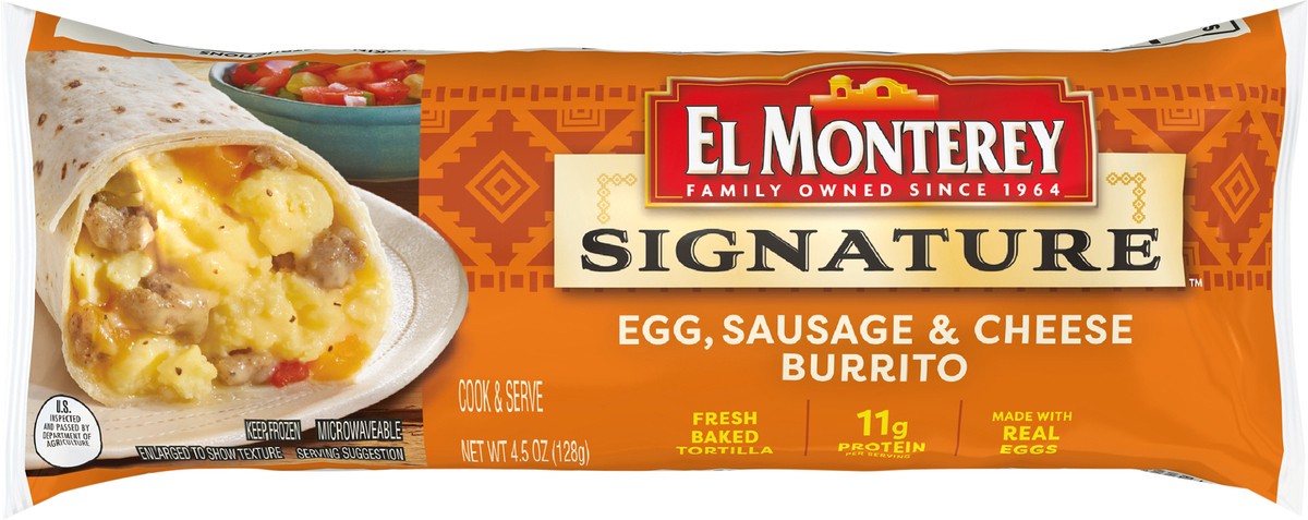slide 5 of 7, El Monterey Egg, Sausage & Cheese Burrito, 4.5 oz
