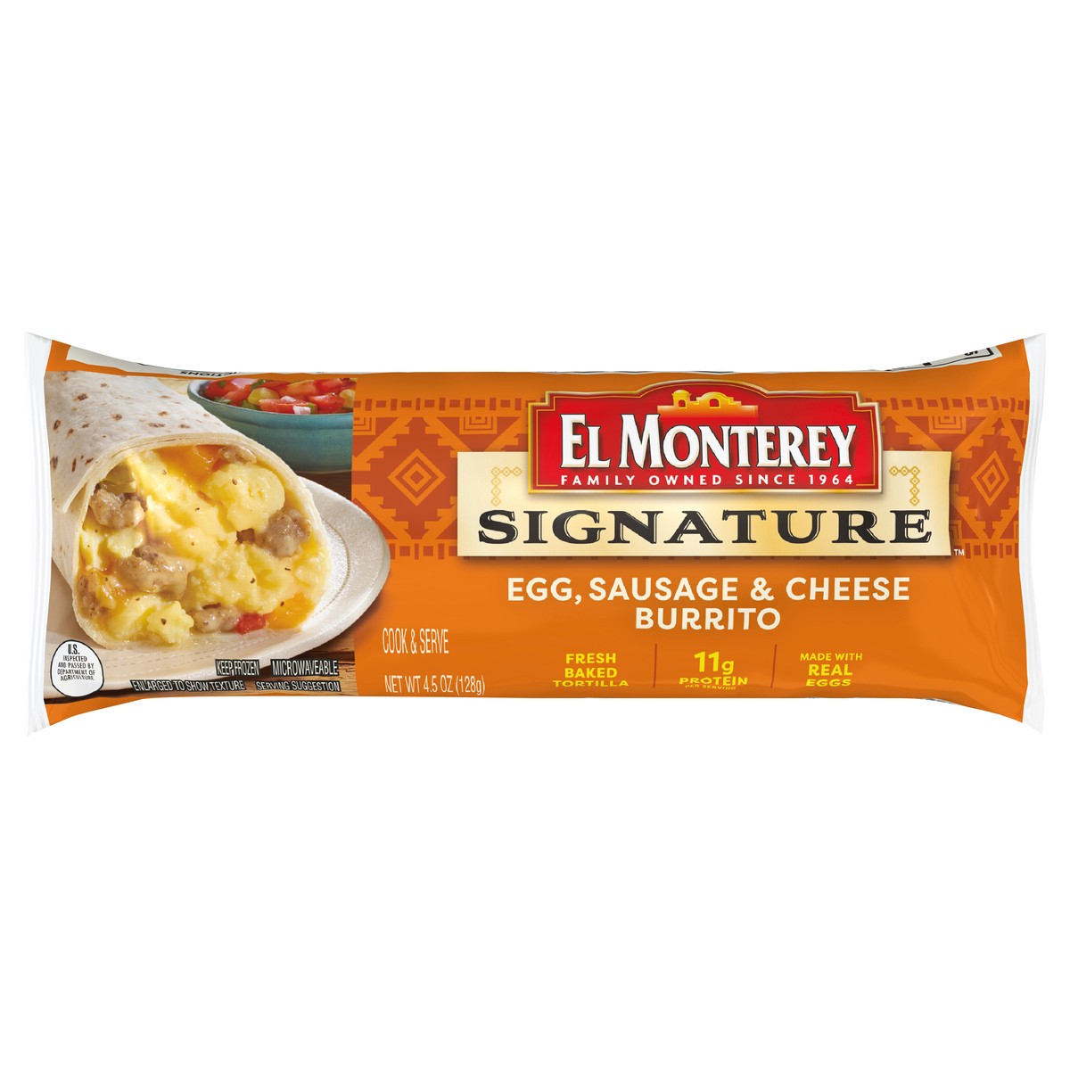 slide 1 of 8, El Monterey Signature Egg, Sausage & Cheese Burrito, 4.5 oz