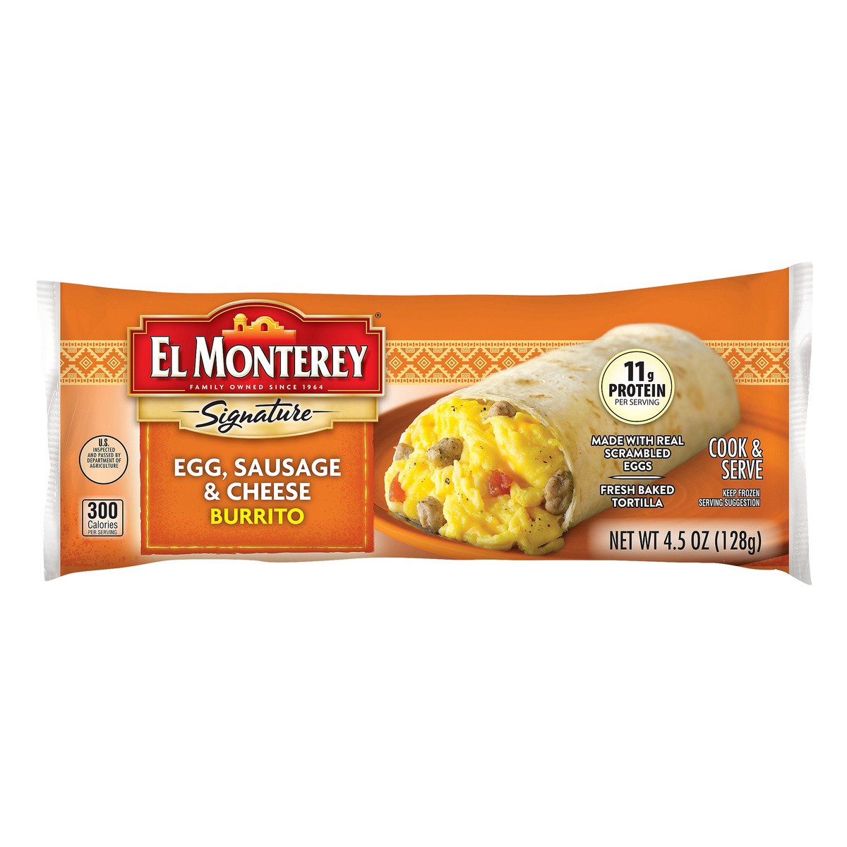 slide 1 of 7, El Monterey Egg, Sausage & Cheese Burrito, 4.5 oz