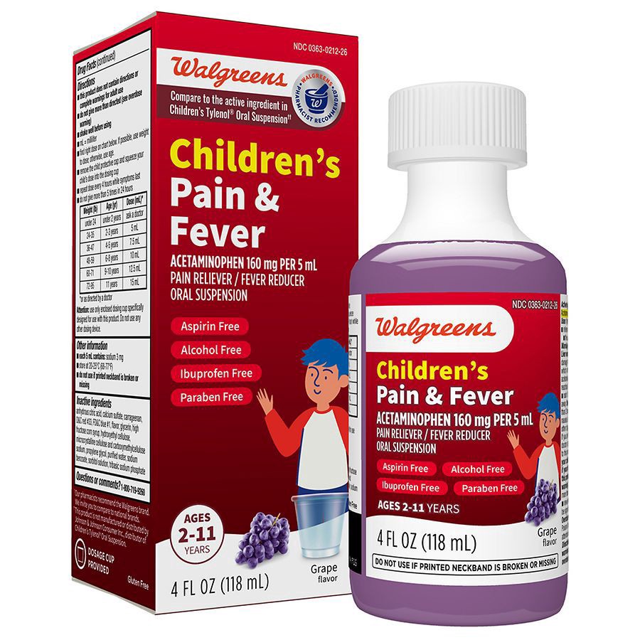 slide 3 of 5, Walgreens Children's Pain & Fever Relief Grape Flavor Liquid 160Mg, 4 fl oz