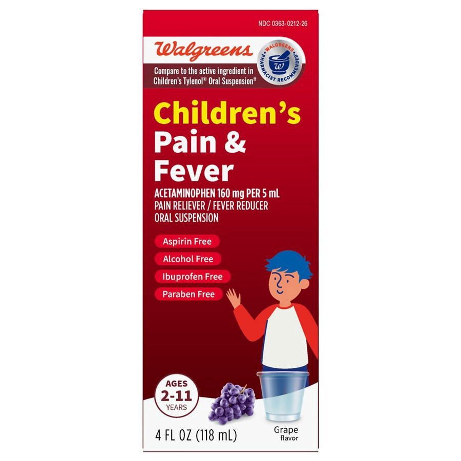 slide 1 of 5, Walgreens Children's Pain & Fever Relief Grape Flavor Liquid 160Mg, 4 fl oz