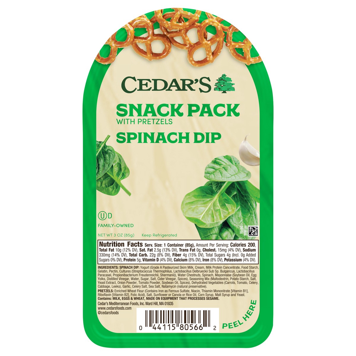 slide 1 of 10, Cedar's Spinach Dip with Pretzels Snack Pack, 3 oz