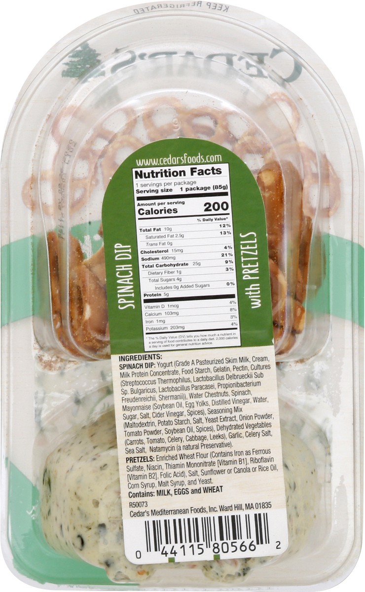 slide 2 of 10, Cedar's Foods Spinach Dip with Pretzels Snack Pack, 3 oz