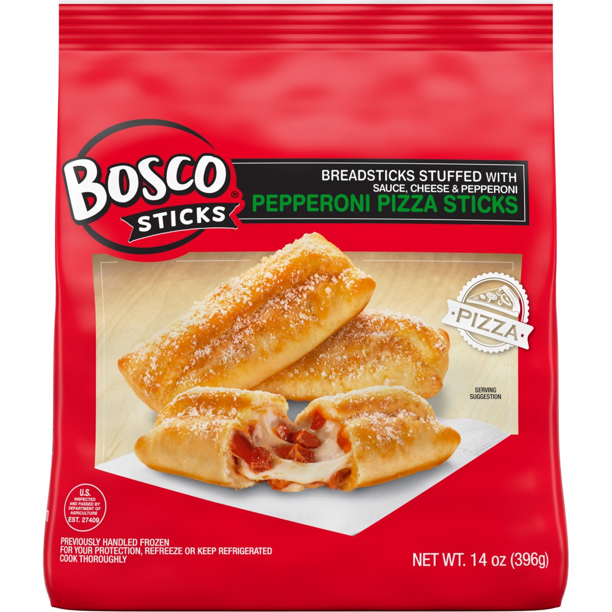 slide 3 of 8, BOSCOS PIZZA Bosco Pepperoni Pizza Stuffed Breadsticks, 14 oz (Frozen), 396.89 g