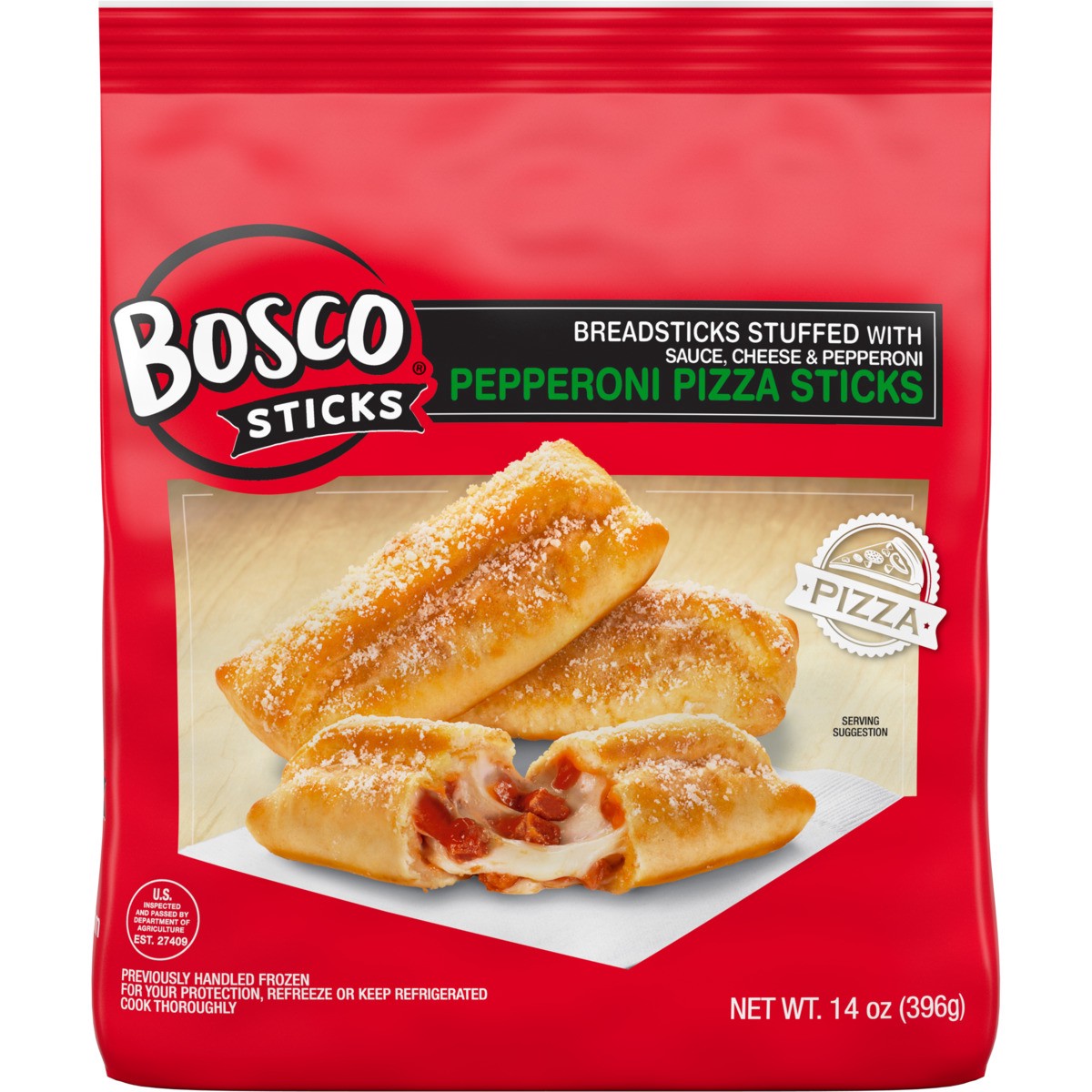 slide 4 of 8, BOSCOS PIZZA Bosco Pepperoni Pizza Stuffed Breadsticks, 14 oz (Frozen), 396.89 g
