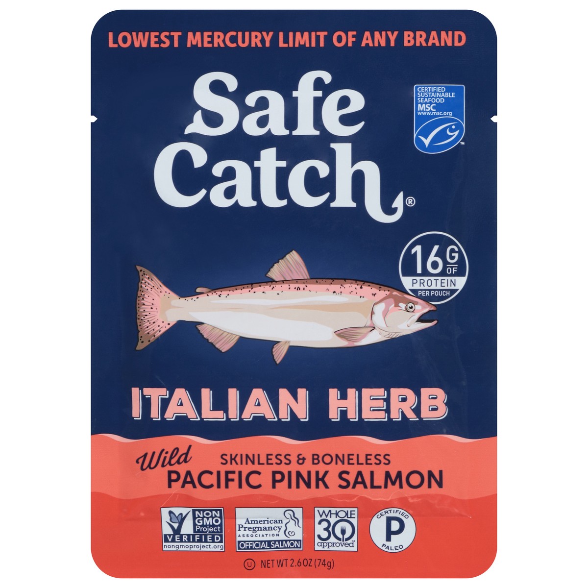 slide 1 of 13, Safe Catch Wild Skinless & Boneless Pacific Pink Italian Herb Salmon 2.6 oz, 3 oz