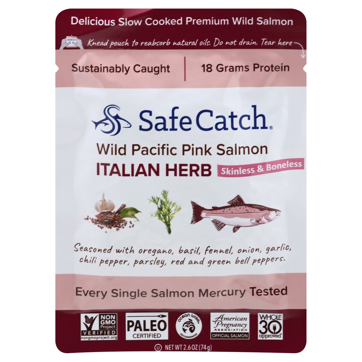 slide 1 of 13, Safe Catch Safecatch Salmon Italian Herb, 3 oz