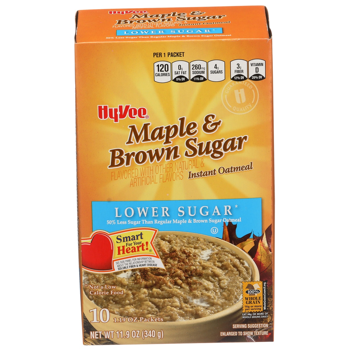 slide 1 of 1, Hy-vee Maple & Brown Sugar Instant Oatmeal, 10 ct; 1.19 oz
