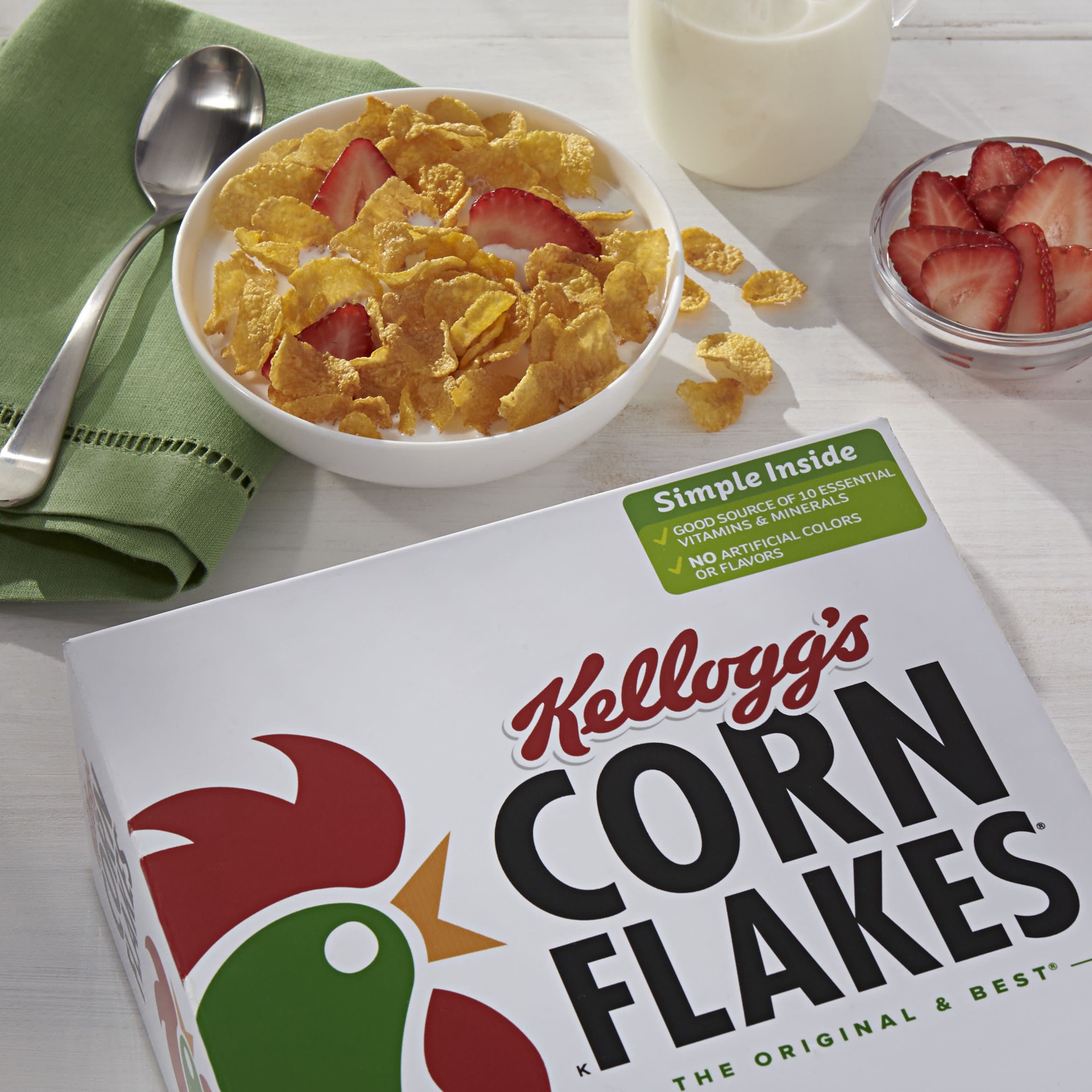 slide 3 of 5, Corn Flakes Kellogg's Corn Flakes Breakfast Cereal, Kids Cereal, Family Breakfast, Original, 43oz Box, 2 Bags, 43 oz